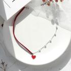 Heart Pendant Choker 1 Pc - Faux Pearl & Red Heart - Red & Silver - One Size