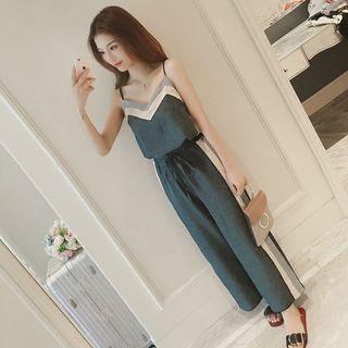 Set: Contrast Trim Camisole + Wide Leg Pants