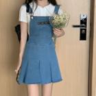 Short-sleeve Plain Polo Shirt / Zipped Denim Jumper Dress