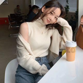 Turtleneck Top & Open Bolero Knit Set