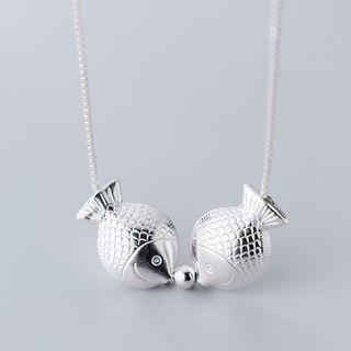 925 Sterling Silver Kissing Fish Necklace Silver - One Size