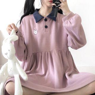 Embroidered Polo Pullover Dress Mauve - One Size