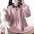 Embroidered Polo Pullover Dress Mauve - One Size