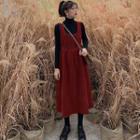 Set: Turtleneck Long-sleeve Top + Midi A-line Pinafore Dress