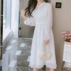 Bell-sleeve Faux Pearl Midi A-line Chiffon Dress