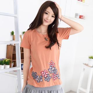 Flower Applique Short-sleeve T-shirt
