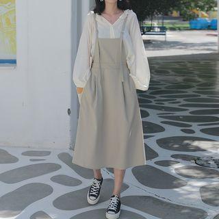 Plain Midi Suspender Dress Khaki - One Size