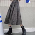 Band-waist Leopard Print Midi A-line Skirt