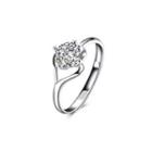 925 Sterling Silver Fashion Simple Hollow Geometric Round Cubic Zircon Adjustable Ring Silver - One Size
