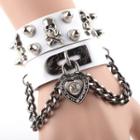 Alloy Heart Lock Skull Chain Layered Leather Bracelet
