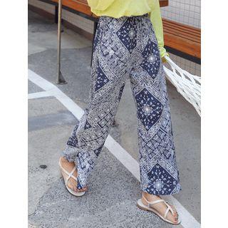 Slit-side Silky Paisley Wide-leg Pants