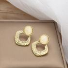 Cat Eye Stone Square Alloy Dangle Earring E3557 - 1 Pair - Gold - One Size