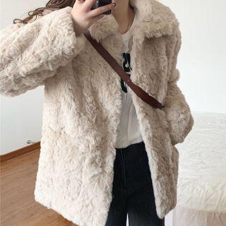 Faux Fur Button Jacket Dirty White - One Size