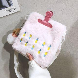 Fruit Embroidered Furry Crossbody Bag