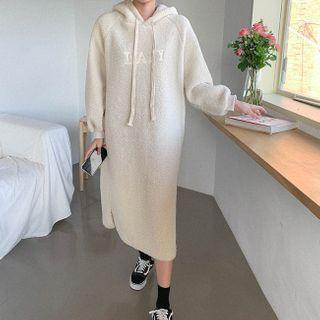 Hooded Letter Embroidered Fleece Dress