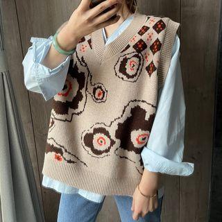 Floral Print Knit Sweater Vest