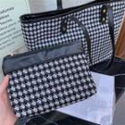 Set: Houndstooth Tote Bag + Pouch Set Of 2 - Tote Bag & Pouch - Black & White - One Size