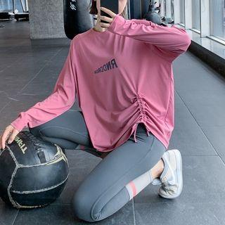 Long-sleeve Lettering Drawstring Sports T-shirt