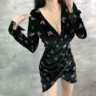 Long-sleeve Butterfly Print Sheath Dress