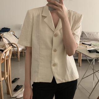 Short-sleeve Notch Lapel Shirt Cream - One Size