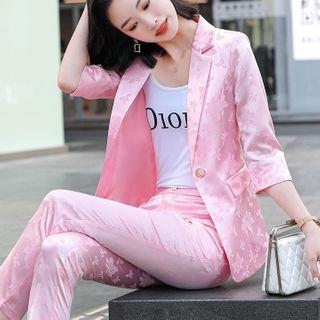 Set: 3/4-sleeve Embossed Blazer + Pants