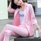 Set: 3/4-sleeve Embossed Blazer + Pants