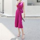 Sleeveless Cropped Wide-leg Jumpsuit With Sash