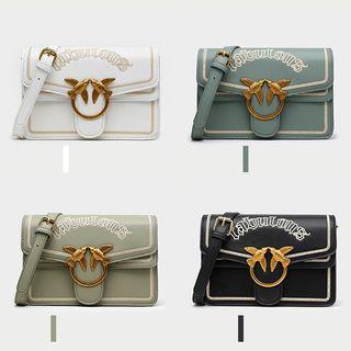 Letter Embroidered Faux Leather Crossbody Bag