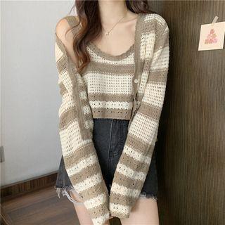 Buttoned Eyelet-knit Cardigan / Color Panel Eyelet-knit Tank Top (various Designs)