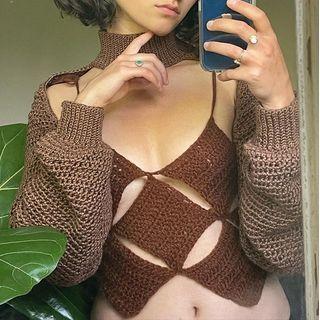 Plain Long-sleeve Knit Oversleeves Top