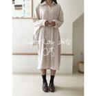 Long Shirtdress With Sash Beige - One Size