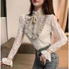 Long-sleeve Rhinestone Lace Top / Mini Skirt