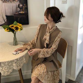 Floral Lace-up Strap Dress / Blazer Vest