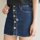 Inset Inner Shorts Buttoned Denim Mini Skirt