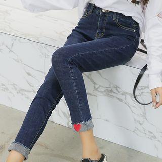 Heart Embroidery Skinny Jeans