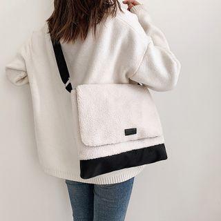 Two-tone Fleece Panel Crossbody Bag