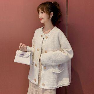 Tweed Trim Buttoned Jacket