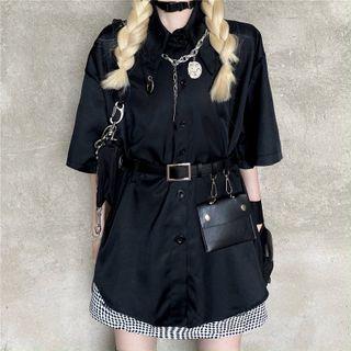 Set: Short Sleeve Plain Shirt + Belt Bag