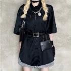 Set: Short Sleeve Plain Shirt + Belt Bag