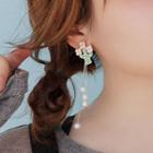 Non-matching Faux Pearl Alloy Flower Fringed Earring