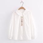 Collared Bear Embroidered Blouse White - One Size