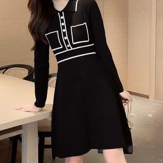 Collared Mini A-line Knit Dress
