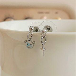 Sterling Silver Asymmetrical Bear Drop Earring