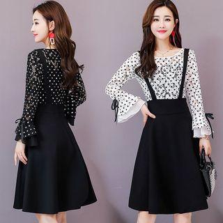 Mock Two Piece Lace Panel Suspender A-line Dress