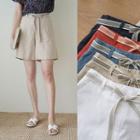 Flat-front Linen Shorts With Belt
