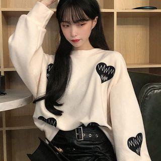 Heart Embroidered Sweater / Midi A-line Skirt