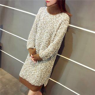 Turtleneck Melange Knit Midi Dress