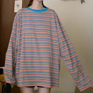 Pinstriped Long Sleeve T-shirt Rainbow - One Size