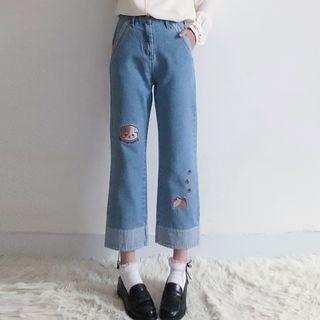 Embroidered Cropped Wide-leg Jeans