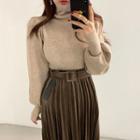 Turtleneck Sweater / Accordion Pleat Midi A-line Skirt
